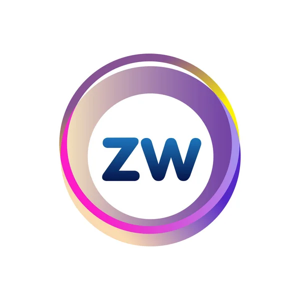 字母Zw标识色彩斑斓 字母组合标识设计与戒指 圆形对象为创意产业 企业和公司 — 图库矢量图片