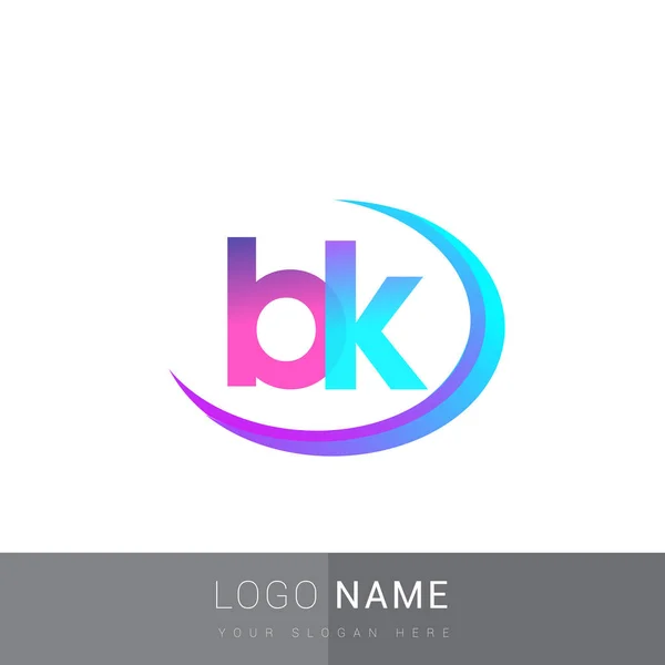 初期の手紙Bkのロゴタイプ会社名 カラフルでスウッシュデザイン ビジネスと会社のアイデンティティのためのベクトルロゴ — ストックベクタ
