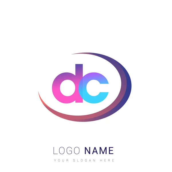 頭文字のDcロゴタイプ会社名 カラフルでスウッシュデザイン ビジネスと会社のアイデンティティのためのベクトルロゴ — ストックベクタ