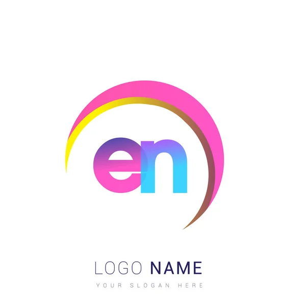 頭文字Enロゴタイプ会社名 カラフルでスウッシュなデザイン ビジネスと会社のアイデンティティのためのベクトルロゴ — ストックベクタ