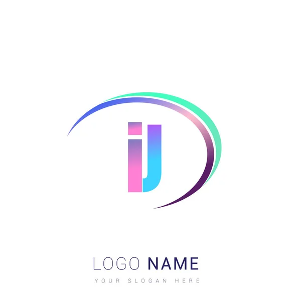 初期文字 Ijのロゴタイプ会社名 カラフルでスウッシュなデザイン ビジネスと会社のアイデンティティのためのベクトルロゴ — ストックベクタ