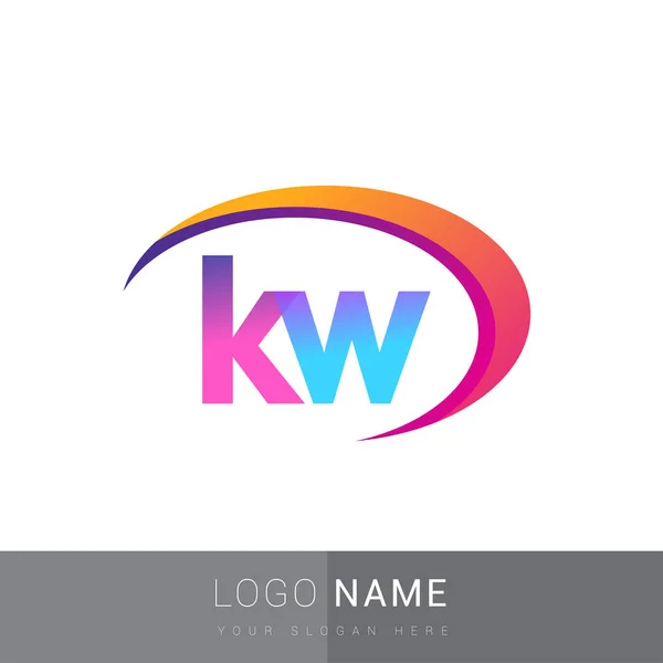 初期の文字Kwのロゴタイプ会社の名前 カラフルでスウッシュデザイン ビジネスと会社のアイデンティティのためのベクトルロゴ — ストックベクタ