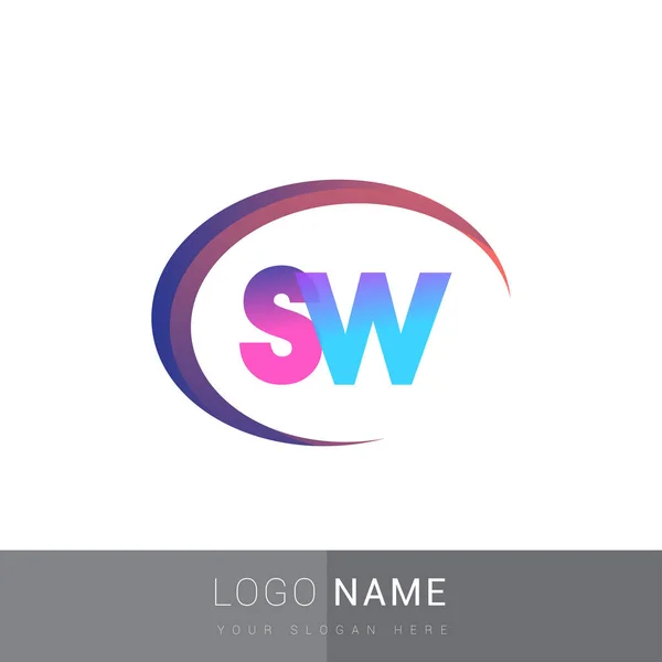 Första Bokstaven Logotyp Företagsnamn Färgglada Och Swoosh Design Vektor Logotyp — Stock vektor