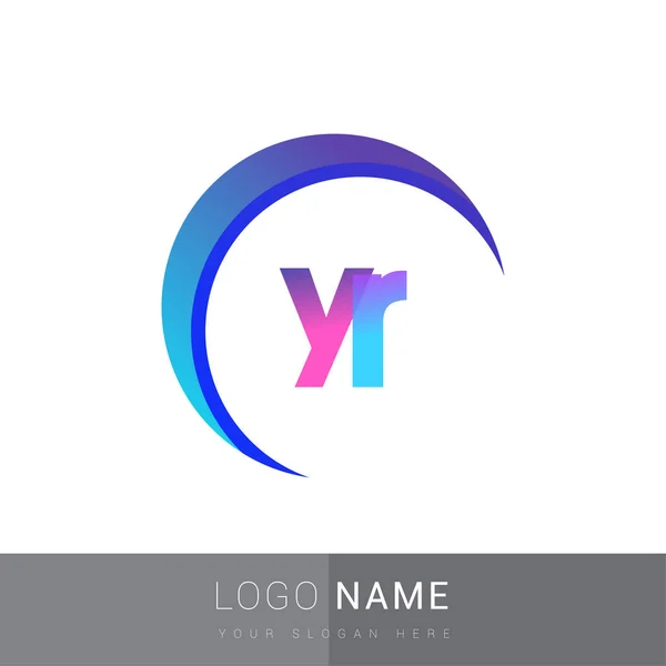 初期の手紙Yrのロゴタイプ会社名 カラフルでスウッシュデザイン ビジネスと会社のアイデンティティのためのベクトルロゴ — ストックベクタ