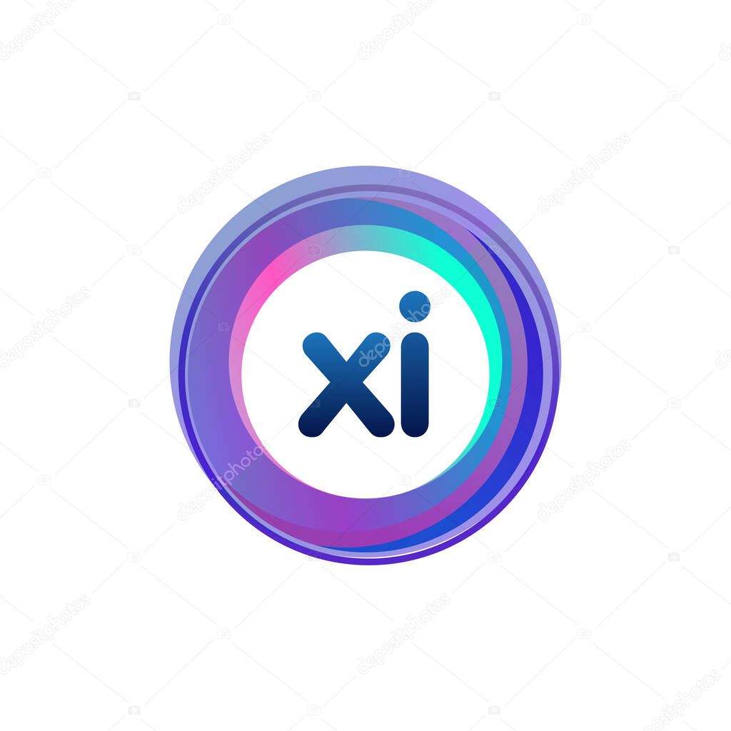 Letter XI logo with colorful circle, letter combination logo design with ring, circle object for creative industry, web, business and company.
