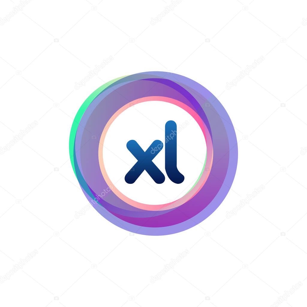 Letter XL logo with colorful circle, letter combination logo design with ring, circle object for creative industry, web, business and company.