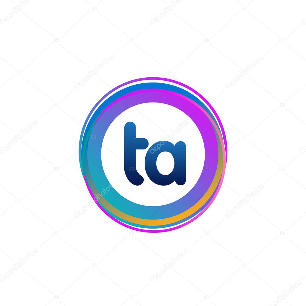 Letter TA logo with colorful circle, letter combination logo design with ring, circle object for creative industry, web, business and company.