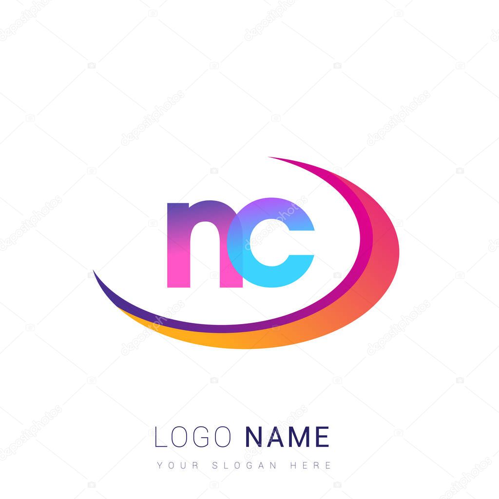Initial letter NC logotype company name, colorful and swoosh design. vector logo for business and company identity.