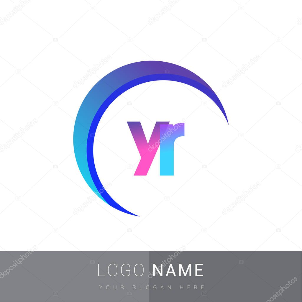 Initial letter YR logotype company name, colorful and swoosh design. vector logo for business and company identity.
