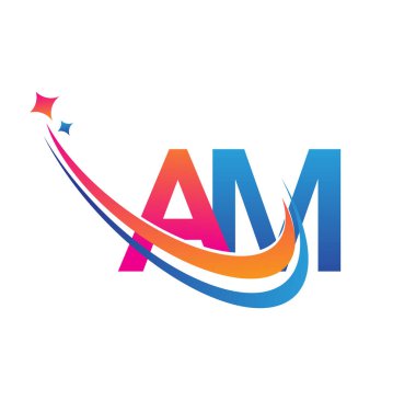 İlk harf AM logotype şirketi adı turuncu, kırmızı ve mavi swoosh yıldız tasarımı. iş ve şirket kimliği için vektör logosu.