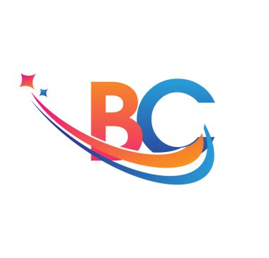 İlk harf BC logotype şirketi adı turuncu, kırmızı ve mavi swoosh yıldız tasarımı. iş ve şirket kimliği için vektör logosu.