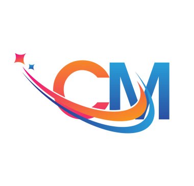 İlk harf CM logotype şirketi adı turuncu, kırmızı ve mavi swoosh yıldız tasarımı. iş ve şirket kimliği için vektör logosu.