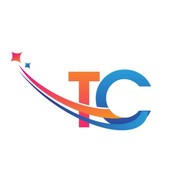 İlk harf TC logotype şirketi adı turuncu, kırmızı ve mavi swoosh yıldız tasarımı. iş ve şirket kimliği için vektör logosu.