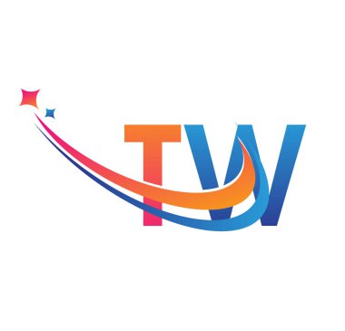 İlk harf TW logotype şirketi adı turuncu, kırmızı ve mavi swoosh yıldız tasarımı. iş ve şirket kimliği için vektör logosu.