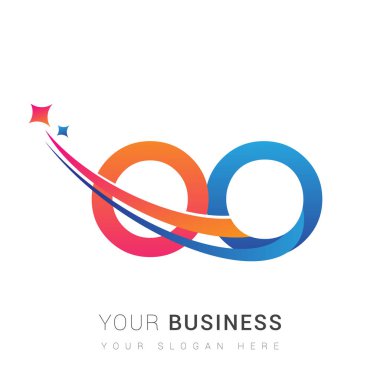 İlk harf OO logotype şirketi adı turuncu, kırmızı ve mavi swoosh yıldız tasarımı. iş ve şirket kimliği için vektör logosu.