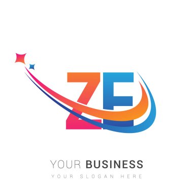 İlk harf ZE logotype şirketi adı turuncu, kırmızı ve mavi swoosh yıldız tasarımı. iş ve şirket kimliği için vektör logosu.
