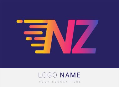 İlk harf NZ hız logo tasarım şablonu, logotype şirket adı iş ve şirket kimliği için sarı, morumsu ve mavi..