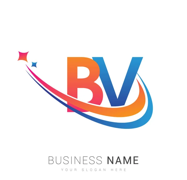Początkowa Litera Logotyp Nazwa Firmy Kolorowe Pomarańczowy Czerwony Niebieski Swoosh — Wektor stockowy