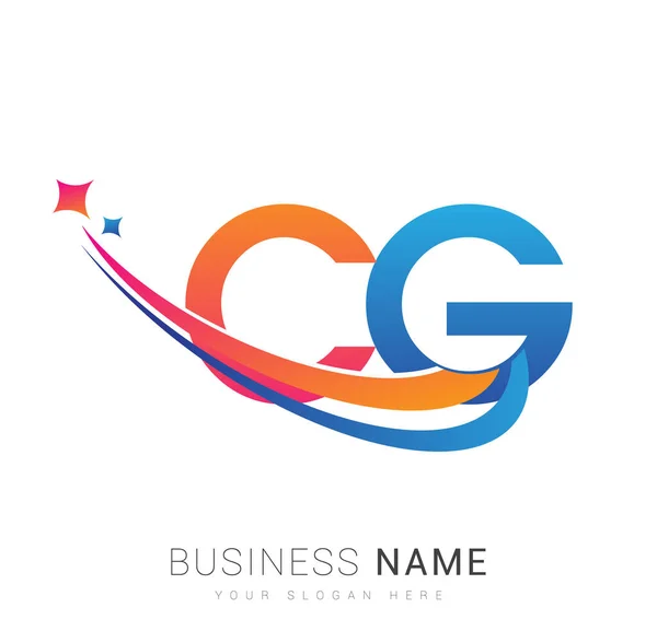 Initial Letter Logotype Company Name Colored Orange Red Blue Swoosh — Stock Vector