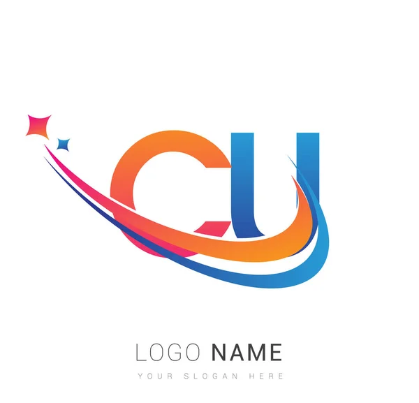 Letra Inicial Logotipo Nombre Empresa Color Naranja Rojo Azul Swoosh — Archivo Imágenes Vectoriales