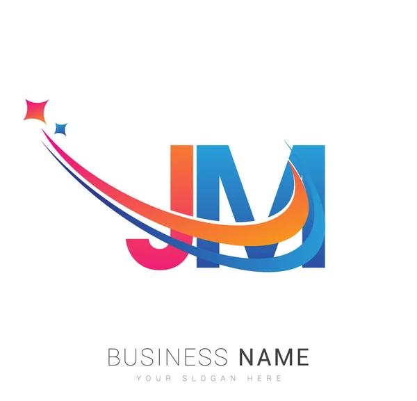 Inicial Logotipo Nombre Empresa Color Naranja Rojo Azul Swoosh Diseño — Vector de stock