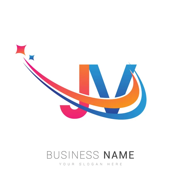 Inicial Nombre Compañía Logotipo Color Naranja Rojo Azul Swoosh Diseño — Vector de stock