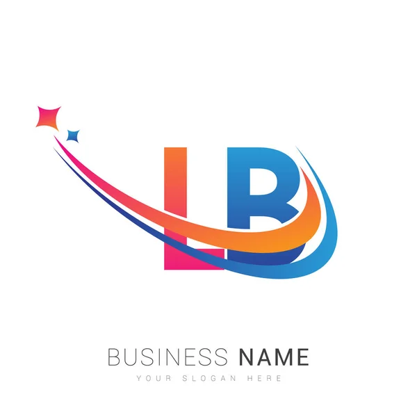 Letra Inicial Logotipo Nombre Empresa Color Naranja Rojo Azul Swoosh — Archivo Imágenes Vectoriales