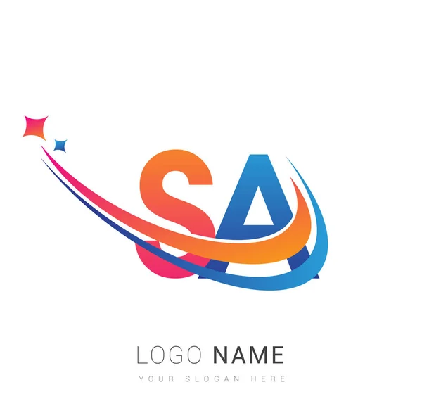 Lettre Initiale Logotype Nom Entreprise Couleur Orange Rouge Bleu Swoosh — Image vectorielle
