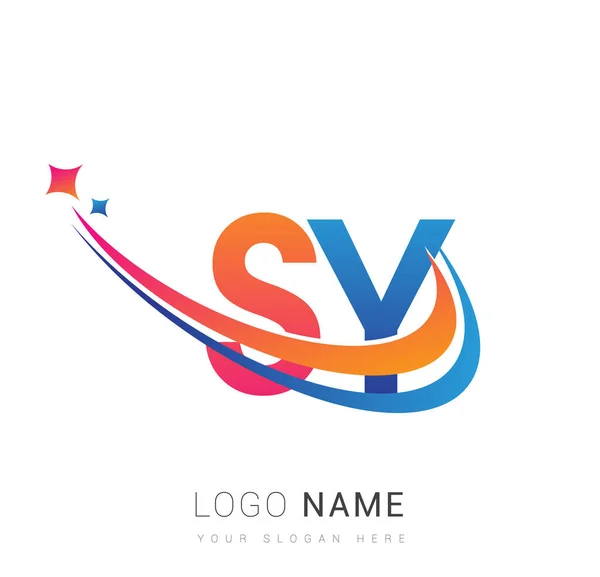 Initial Letter Logotype Company Name Colored Orange Red Blue Swoosh — Stock Vector