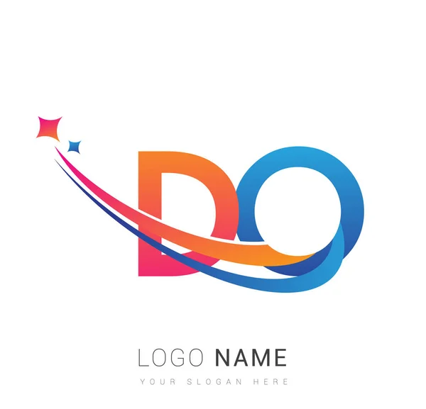 頭文字Doロゴタイプ社名はオレンジ 青のスウッシュスターデザイン ビジネスと会社のアイデンティティのためのベクトルロゴ — ストックベクタ