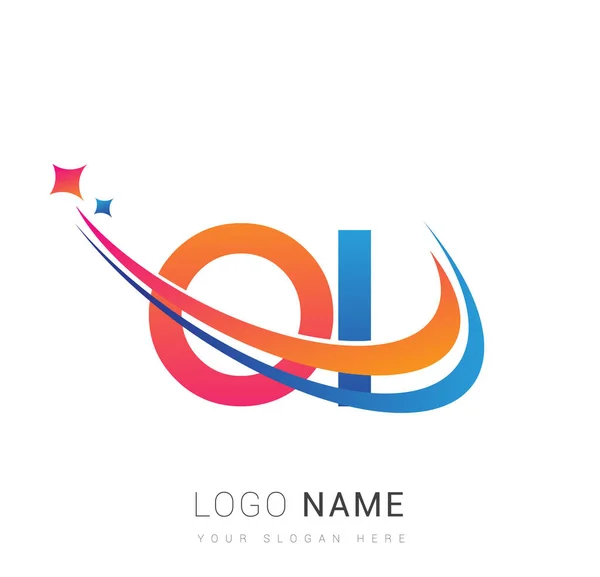 Initiële Letter Logotype Bedrijfsnaam Gekleurd Oranje Rood Blauw Swoosh Ster — Stockvector