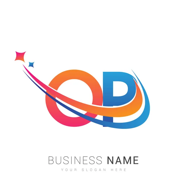 Initial Letter Logotype Company Name Colored Orange Red Blue Swoosh — Stock Vector