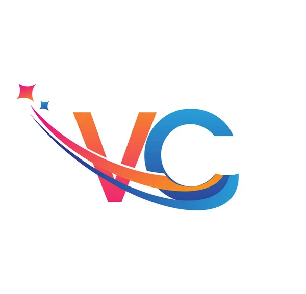 最初的字母Vc标志类型公司的名称彩色橙色 红色和蓝色Swoosh星形设计 企业和公司标识的矢量标识 — 图库矢量图片