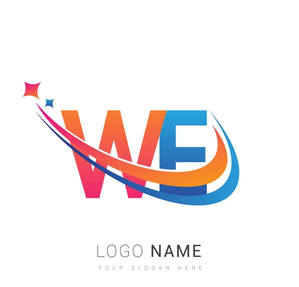 Lettre Initiale Nous Logotype Nom Entreprise Couleur Orange Rouge Bleu — Image vectorielle