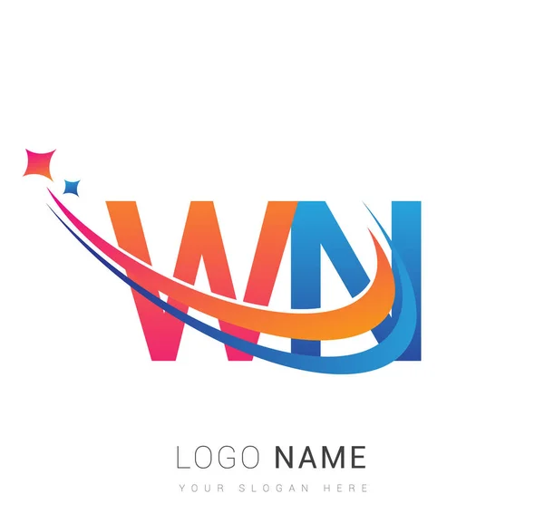 Harf Logotype Şirketi Adı Turuncu Kırmızı Mavi Swoosh Yıldız Tasarımı — Stok Vektör