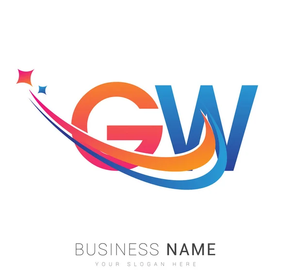 Początkowa Litera Logotyp Nazwa Firmy Kolorowe Pomarańczowy Czerwony Niebieski Swoosh — Wektor stockowy