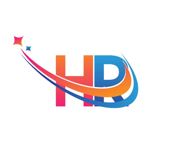 Beginletter Logotype Bedrijfsnaam Gekleurd Oranje Rood Blauw Swoosh Ster Ontwerp — Stockvector