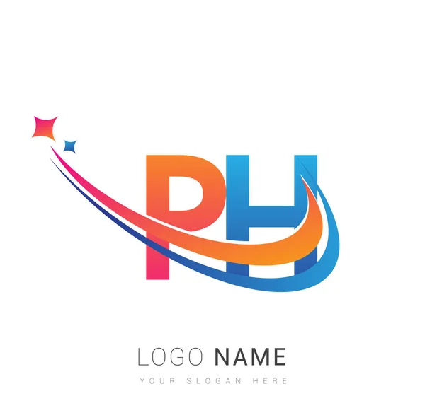 頭文字のPhロゴタイプ社名はオレンジ 青のスウッシュスターデザイン ビジネスと会社のアイデンティティのためのベクトルロゴ — ストックベクタ