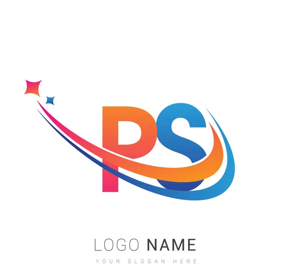 Anfangsbuchstabe Logo Firmenname Farbig Orange Rot Und Blau Swoosh Stern — Stockvektor