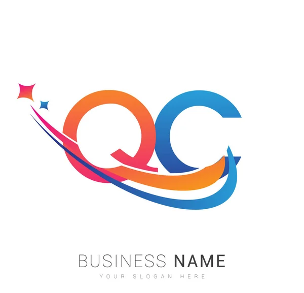 Letra Inicial Logotipo Nombre Empresa Color Naranja Rojo Azul Swoosh — Vector de stock
