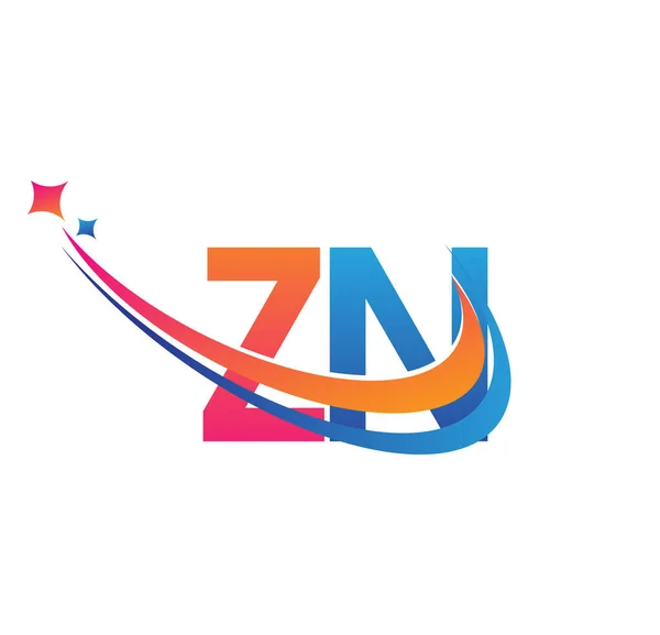 最初的字母Zn标识公司名称彩色橙色 红色和蓝色Swoosh星形设计 企业和公司标识的矢量标识 — 图库矢量图片