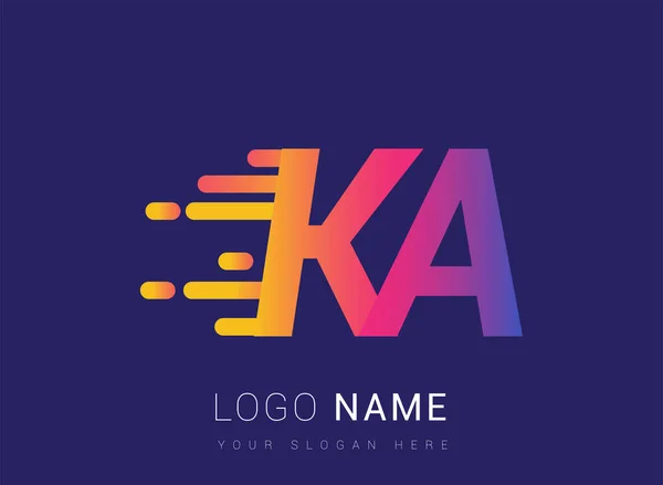 初期の手紙Kaスピードロゴデザインテンプレート ロゴタイプ会社名は黄色 マゼンタと青の色 ビジネスや企業のアイデンティティのために — ストックベクタ