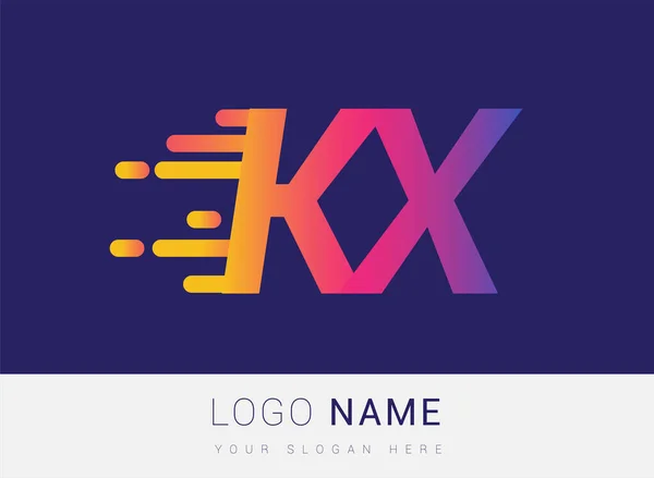 初期文字Kxスピードロゴデザインテンプレート ロゴタイプ会社名黄色 マゼンタと青の色 ビジネスや企業のアイデンティティのために — ストックベクタ