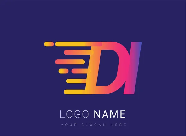 初期の手紙Diスピードロゴデザインテンプレート ロゴの会社名は黄色 マゼンタと青を着色しました ビジネスや企業のアイデンティティのために — ストックベクタ