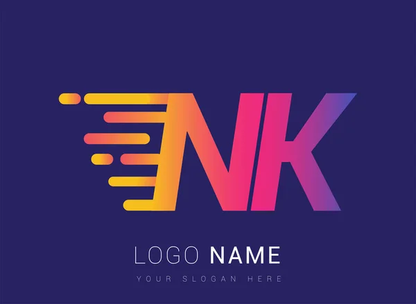 頭文字Nkスピードロゴデザインテンプレート ロゴタイプ会社名は黄色 マゼンタと青の色 ビジネスや会社のアイデンティティのために — ストックベクタ