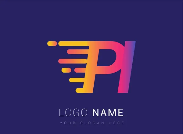 頭文字のPi速度ロゴデザインテンプレート ロゴタイプ会社名は黄色 マゼンタと青を着色します ビジネスや企業のアイデンティティのために — ストックベクタ