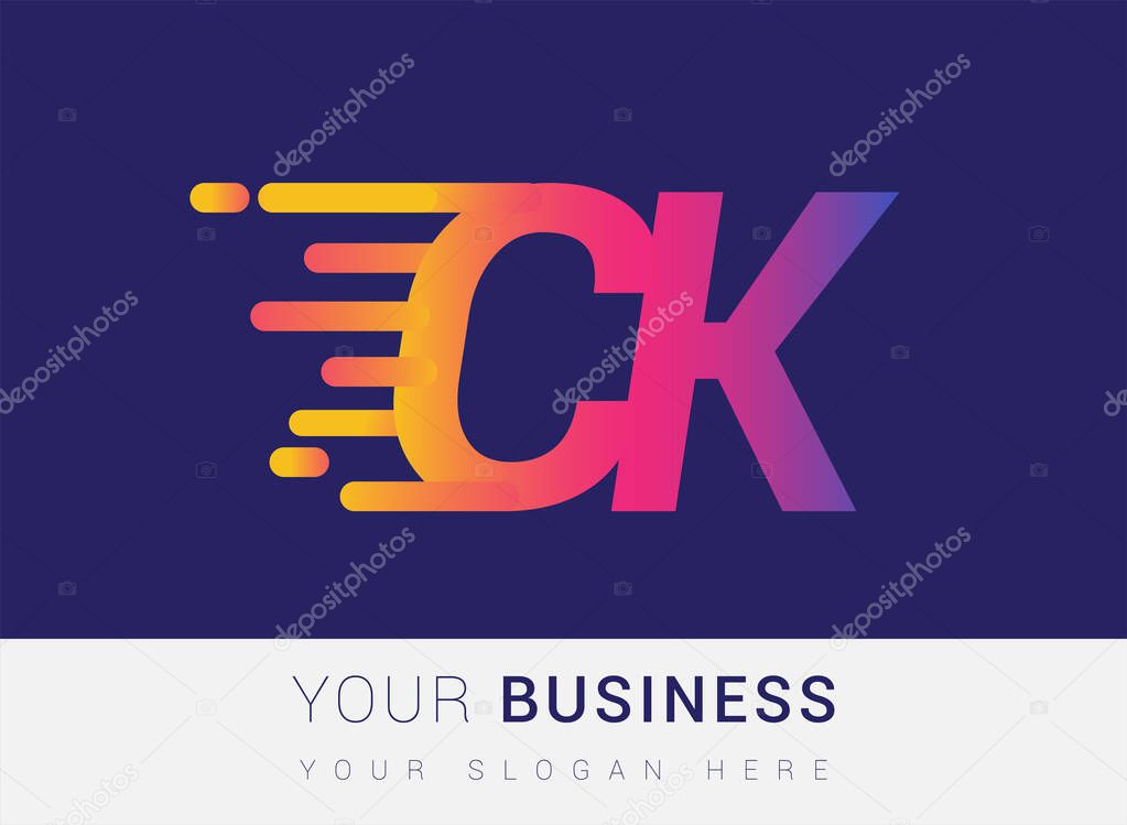 Initial Letter CK speed Logo Design template, logotype company name colored yellow, magenta and blue.for business and company identity.