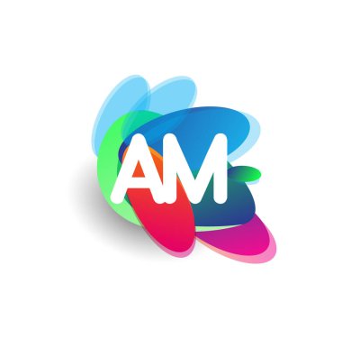 Renkli arka planı olan AM harfi logosu, yaratıcı endüstri, web, iş ve şirket için harf kombinasyonu tasarımı.
