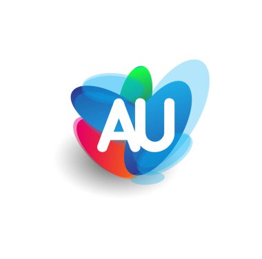 Renkli arka planlı AU logosu, yaratıcı endüstri, web, iş ve şirket için harf kombinasyonu tasarımı.
