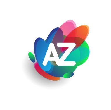 Renkli sıçrama arkaplanı olan AZ logosu, yaratıcı endüstri, web, iş ve şirket için harf kombinasyonu tasarımı.